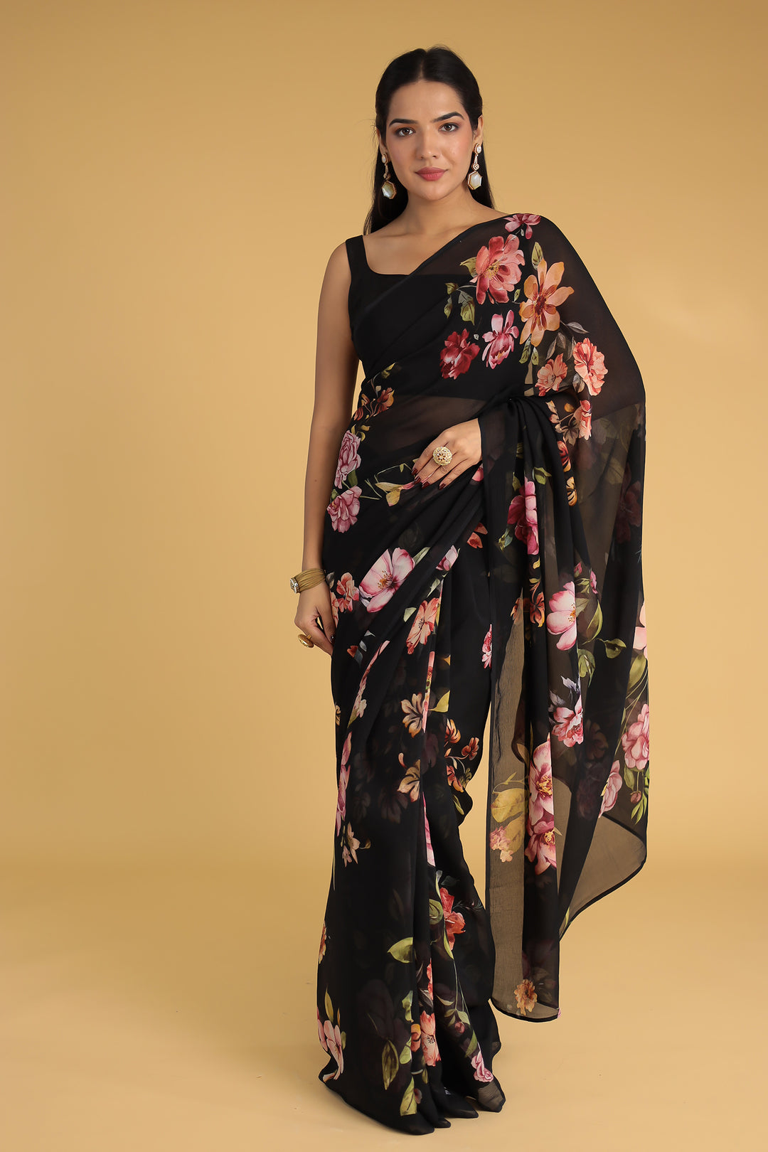 Floral Printed Chiffon Saree