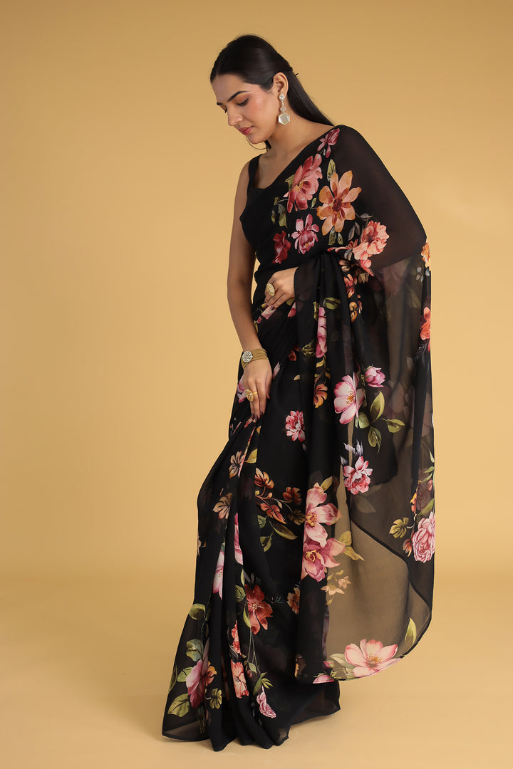 Floral Printed Chiffon Saree