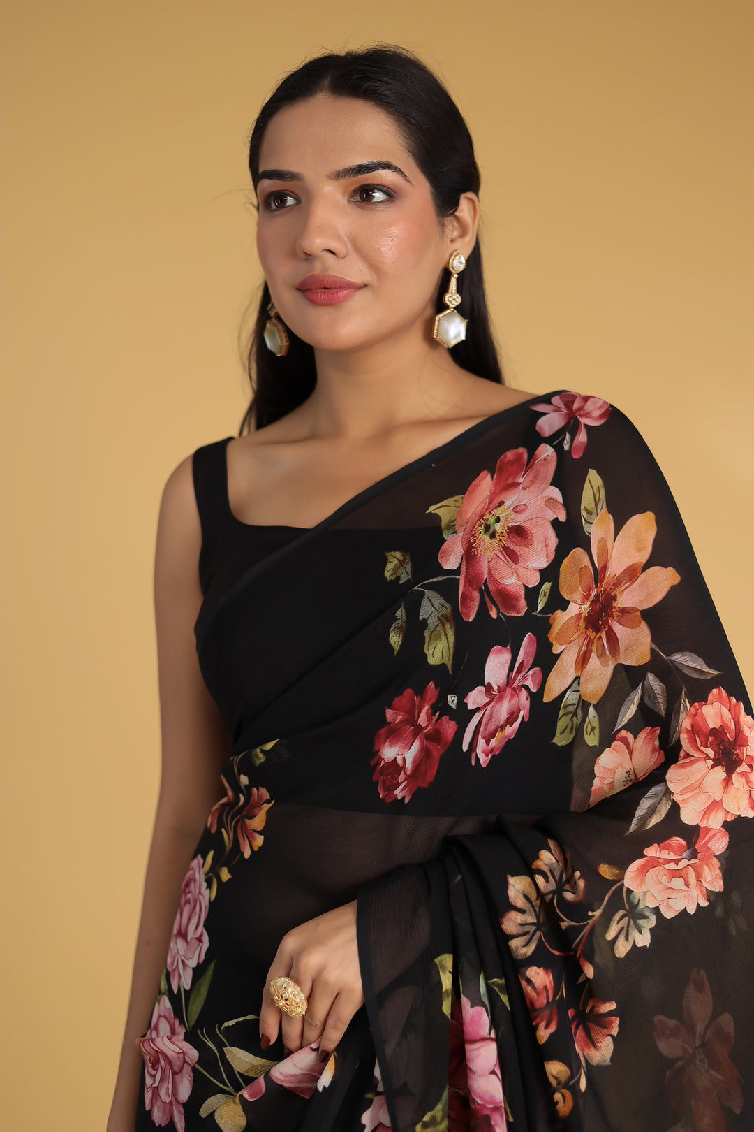 Floral Printed Chiffon Saree