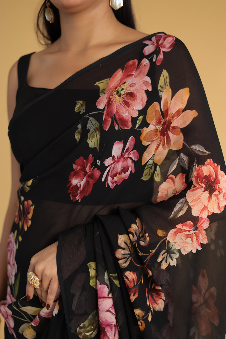 Floral Printed Chiffon Saree