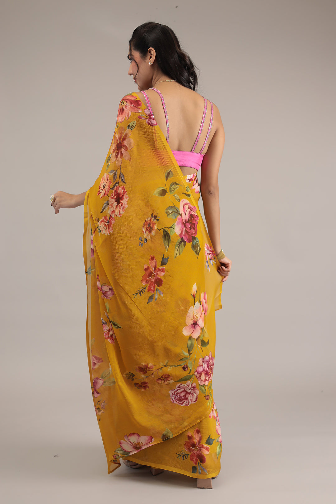 Floral Printed Chiffon Saree