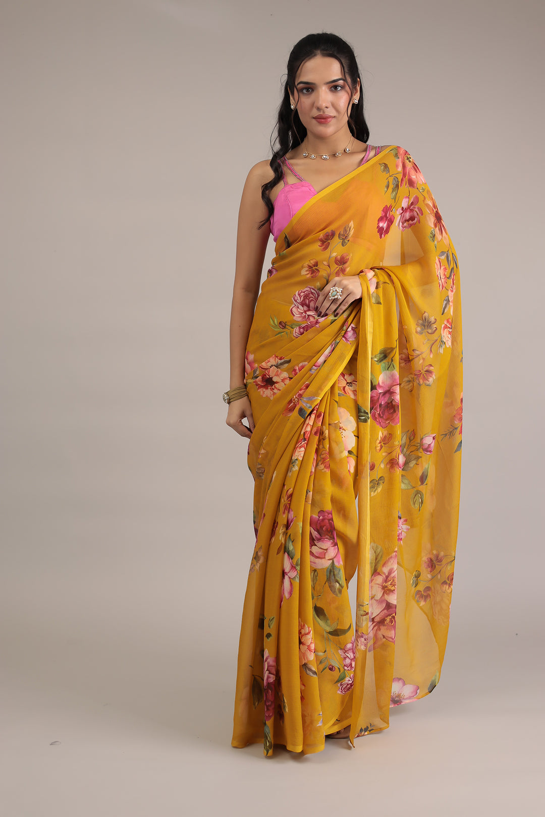 Floral Printed Chiffon Saree