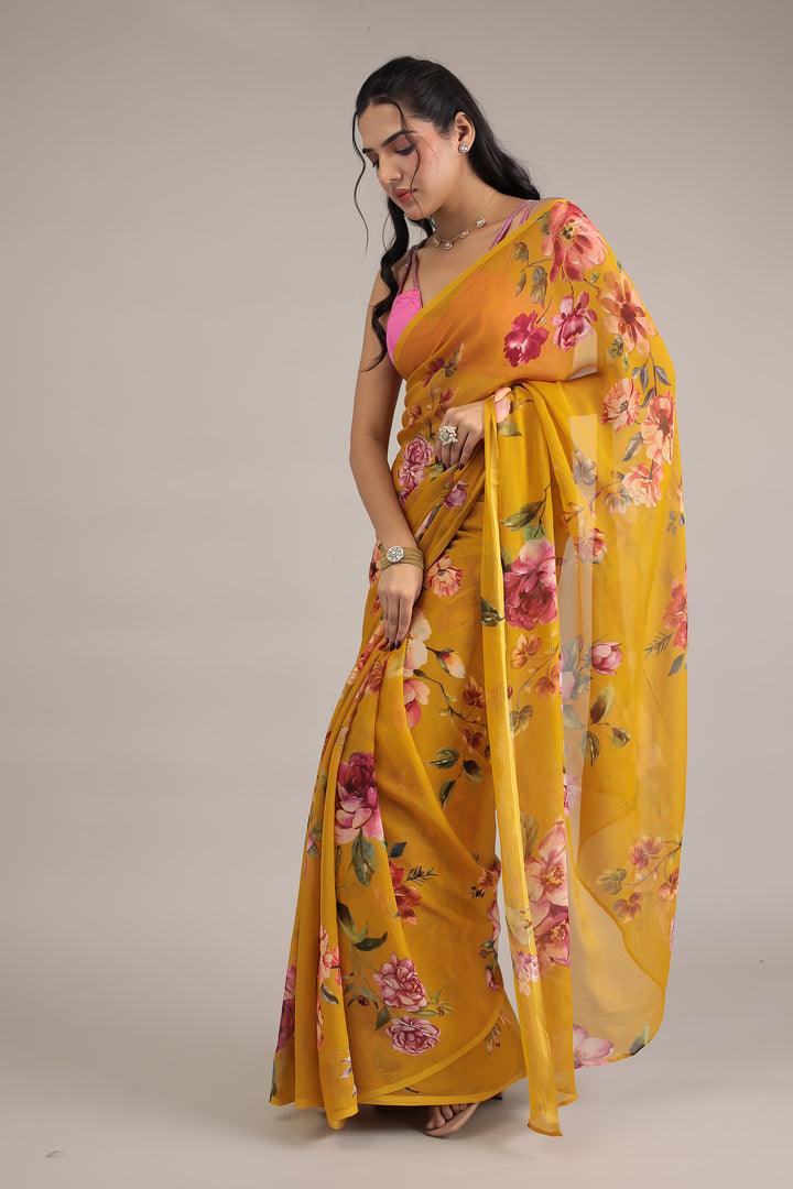 Floral Printed Chiffon Saree