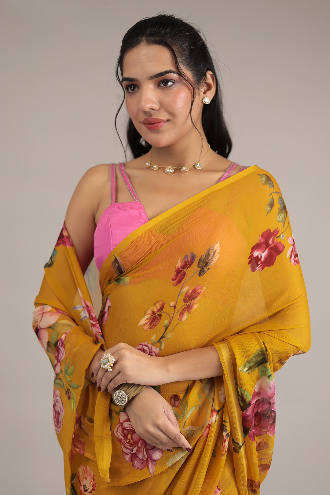 Floral Printed Chiffon Saree