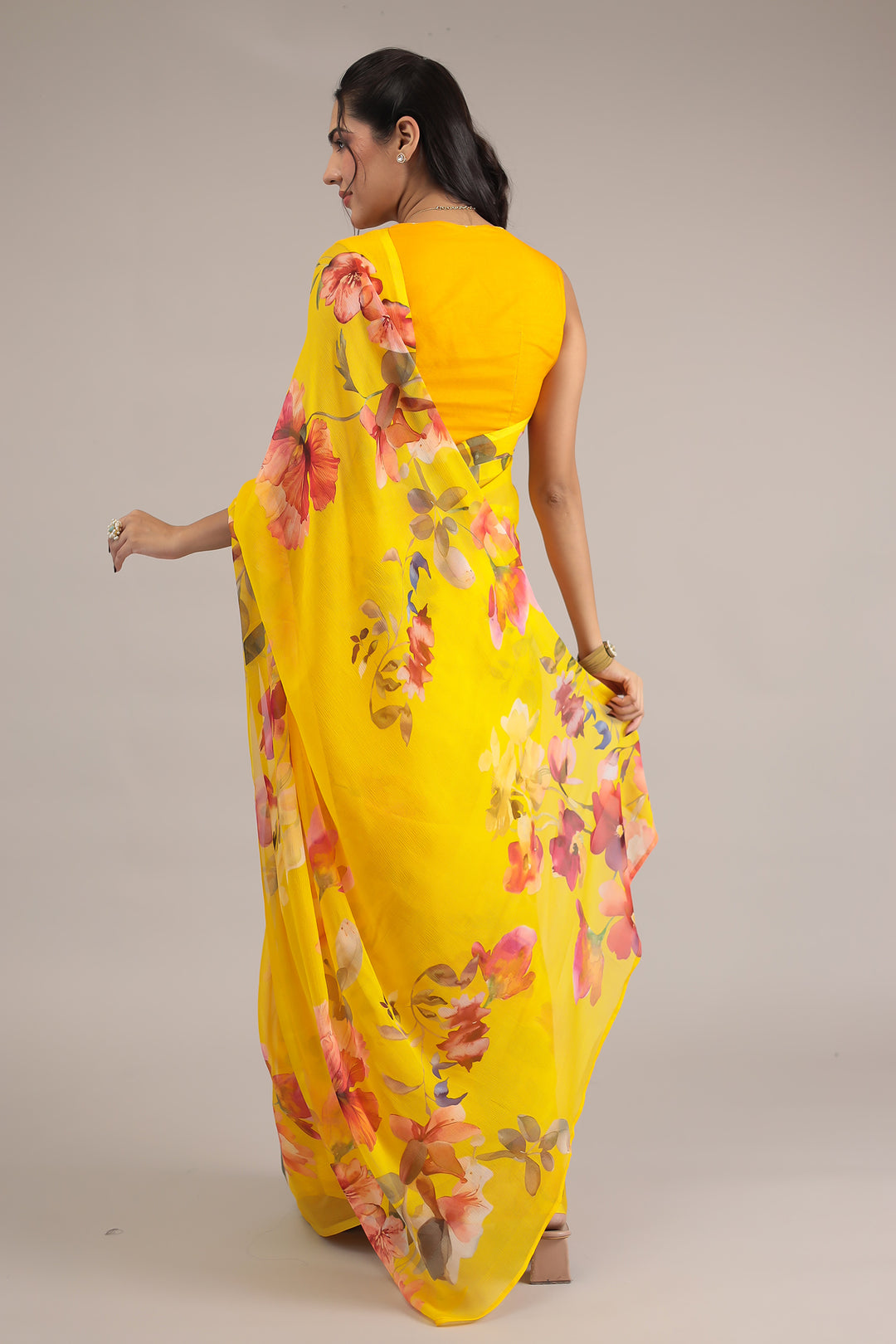 Floral Digital Print Chiffon Saree