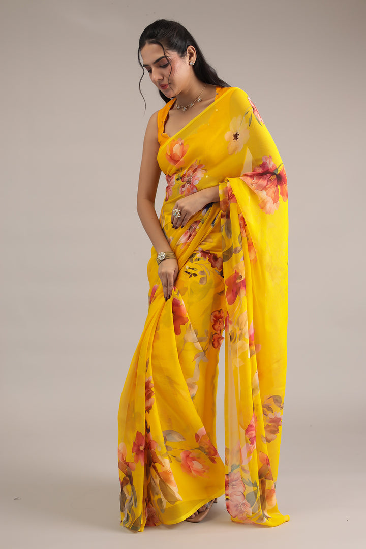 Floral Digital Print Chiffon Saree