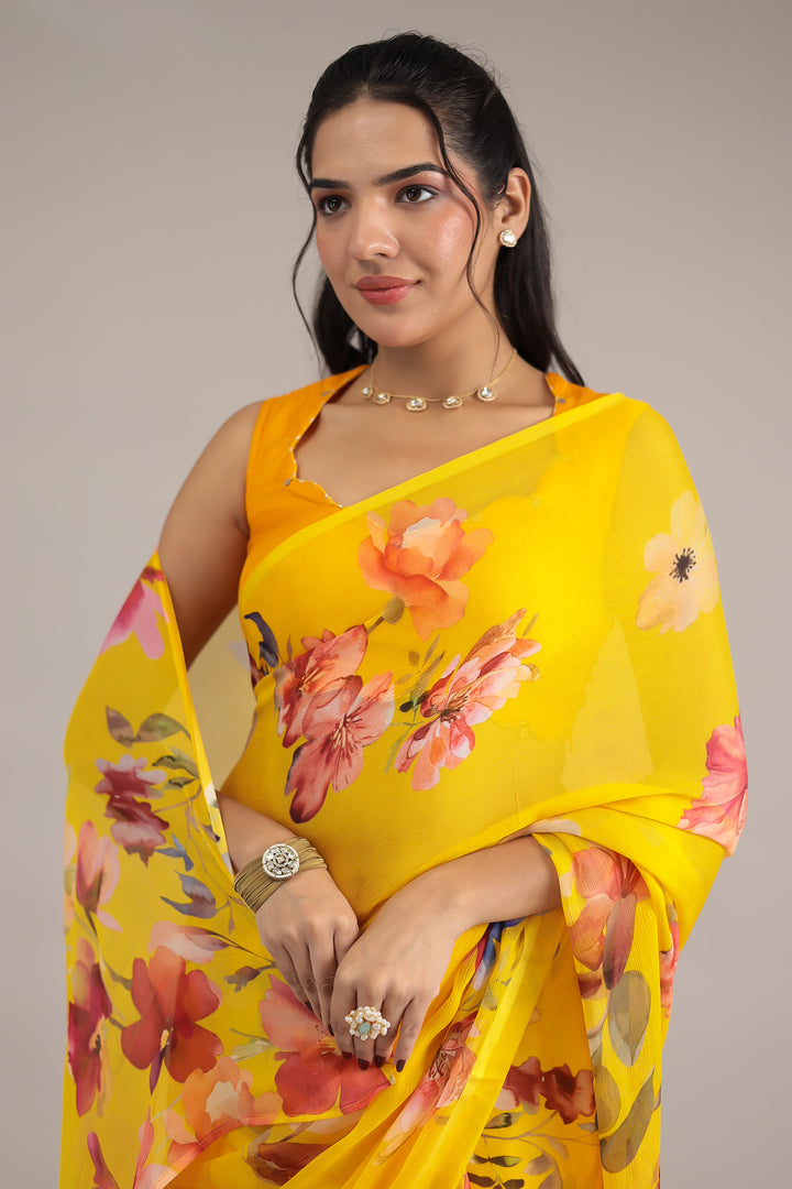 Floral Digital Print Chiffon Saree