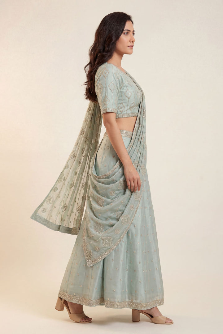 Tissue organza Lehenga with Dori, Gota Patti, Pearl work.