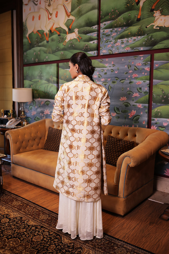 Cream Brocade Ladies Coat