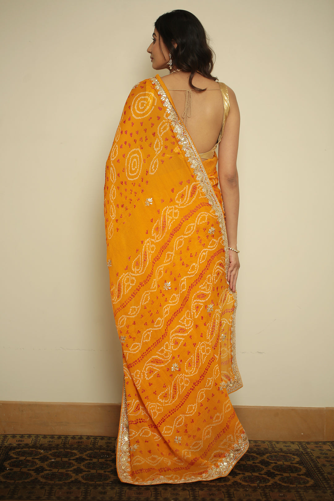 Bandhej chinon Saree with Gota, Gota Patti work.