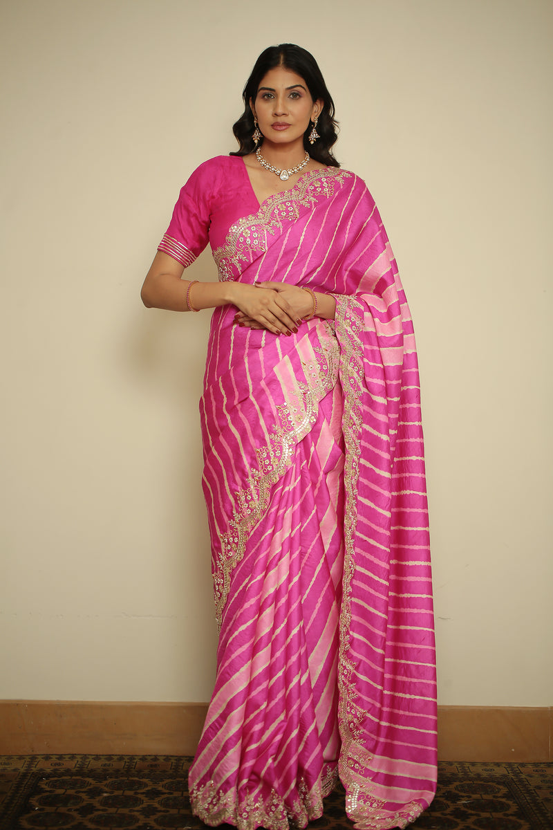 tussar laheriya Saree with Cutdana, Gota, Gota Patti, Pearl, Sequins, Zardozi, Zari work.