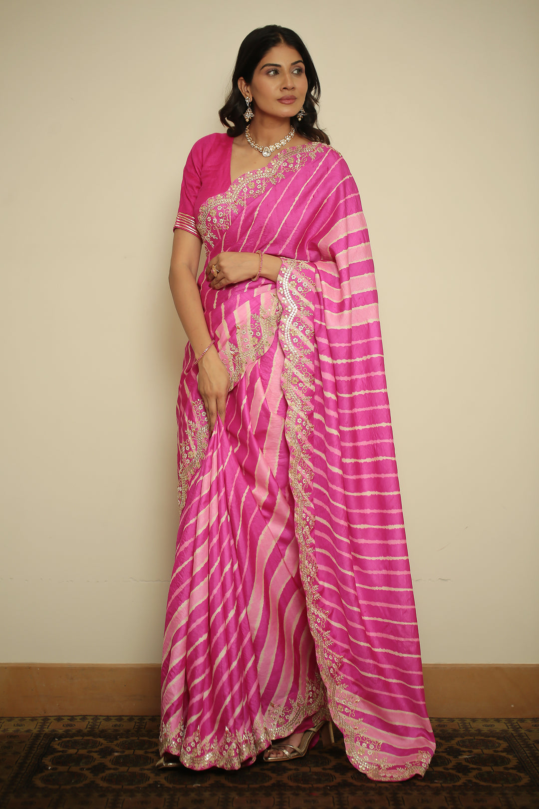 tussar laheriya Saree with Cutdana, Gota, Gota Patti, Pearl, Sequins, Zardozi, Zari work.