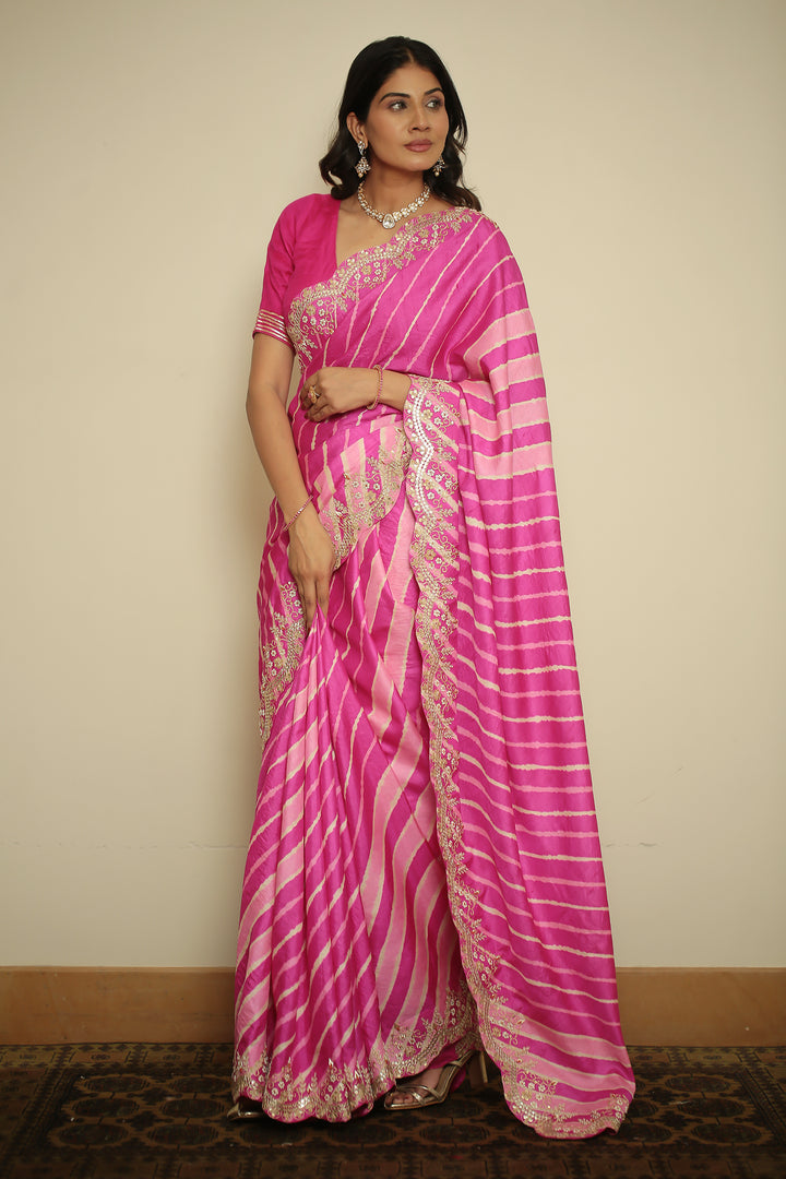 tussar laheriya Saree with Cutdana, Gota, Gota Patti, Pearl, Sequins, Zardozi, Zari work.