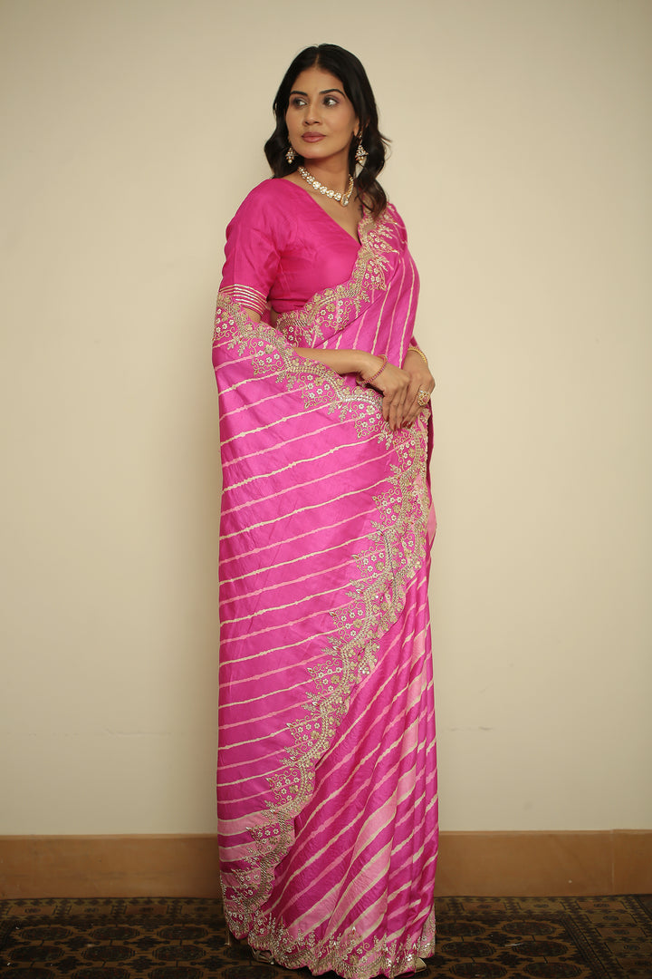 tussar laheriya Saree with Cutdana, Gota, Gota Patti, Pearl, Sequins, Zardozi, Zari work.