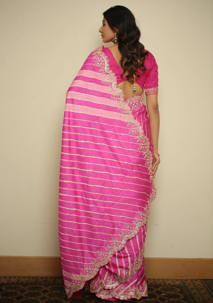 tussar laheriya Saree with Cutdana, Gota, Gota Patti, Pearl, Sequins, Zardozi, Zari work.
