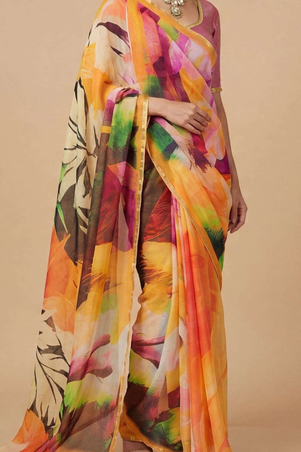 Orange Print Saree