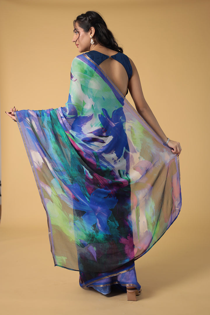 Abstract Print Chiffon Saree