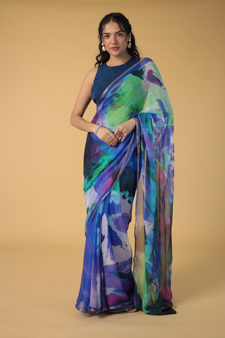 Abstract Print Chiffon Saree