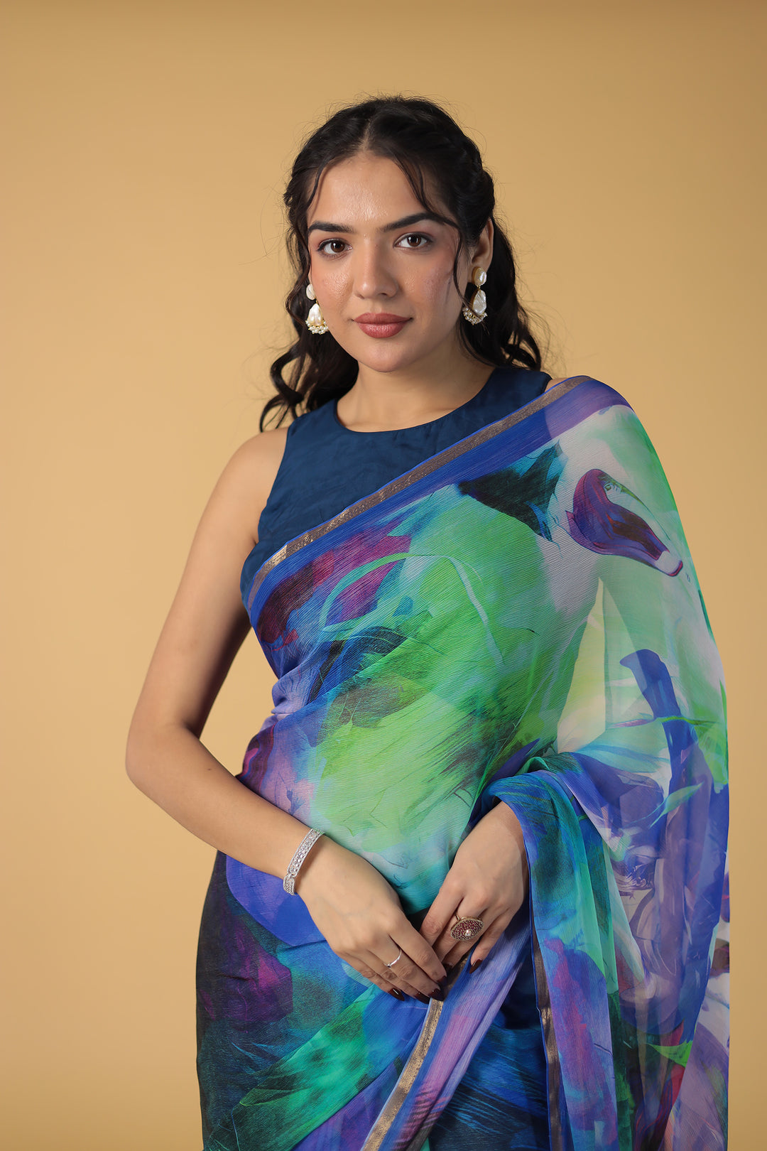 Abstract Print Chiffon Saree