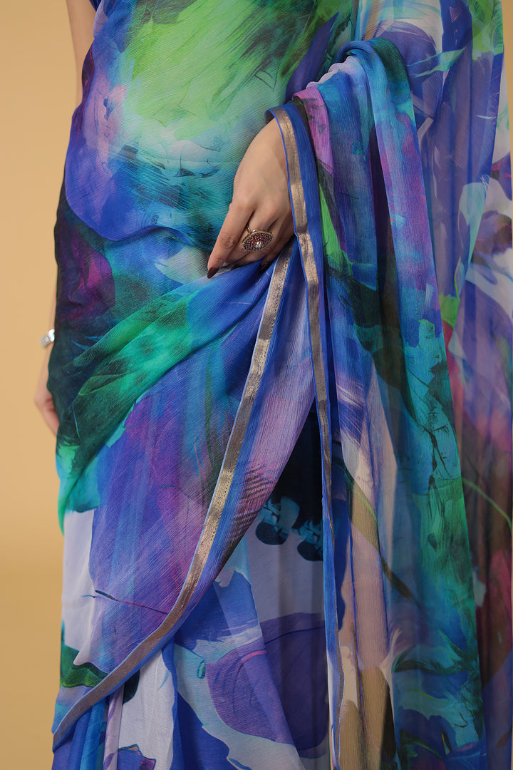Abstract Print Chiffon Saree