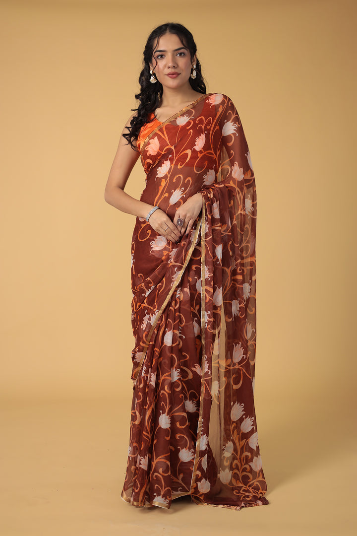 Floral Printed Chiffon Saree
