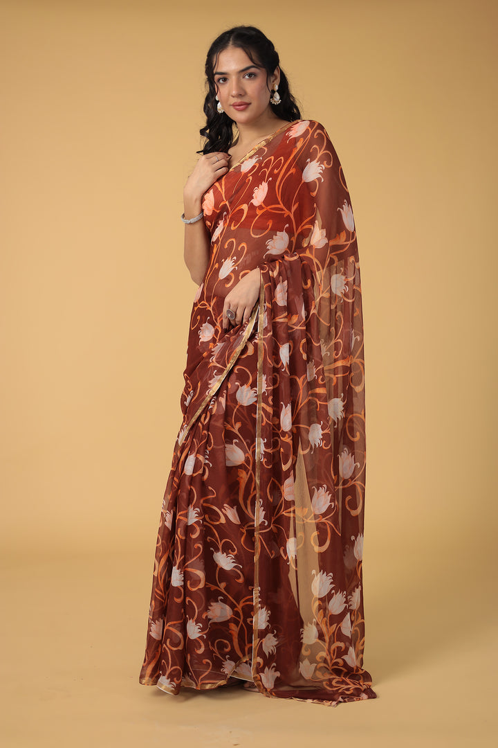 Floral Printed Chiffon Saree