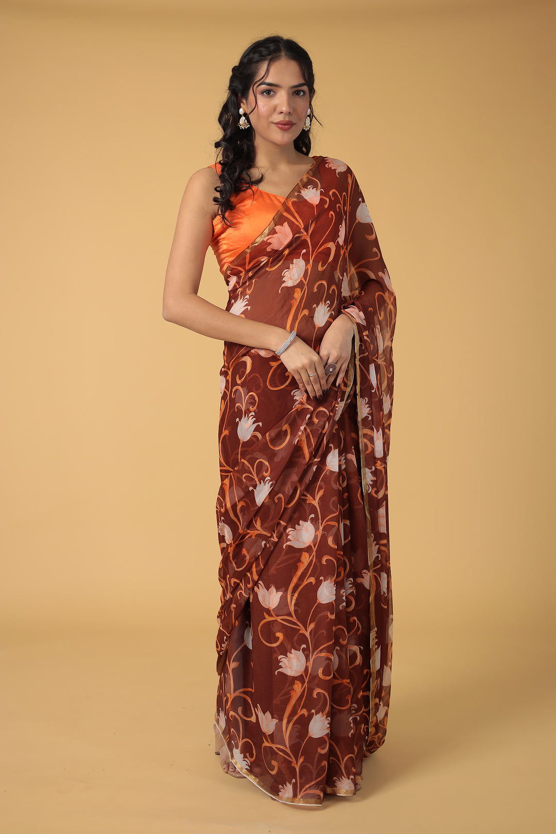 Floral Printed Chiffon Saree