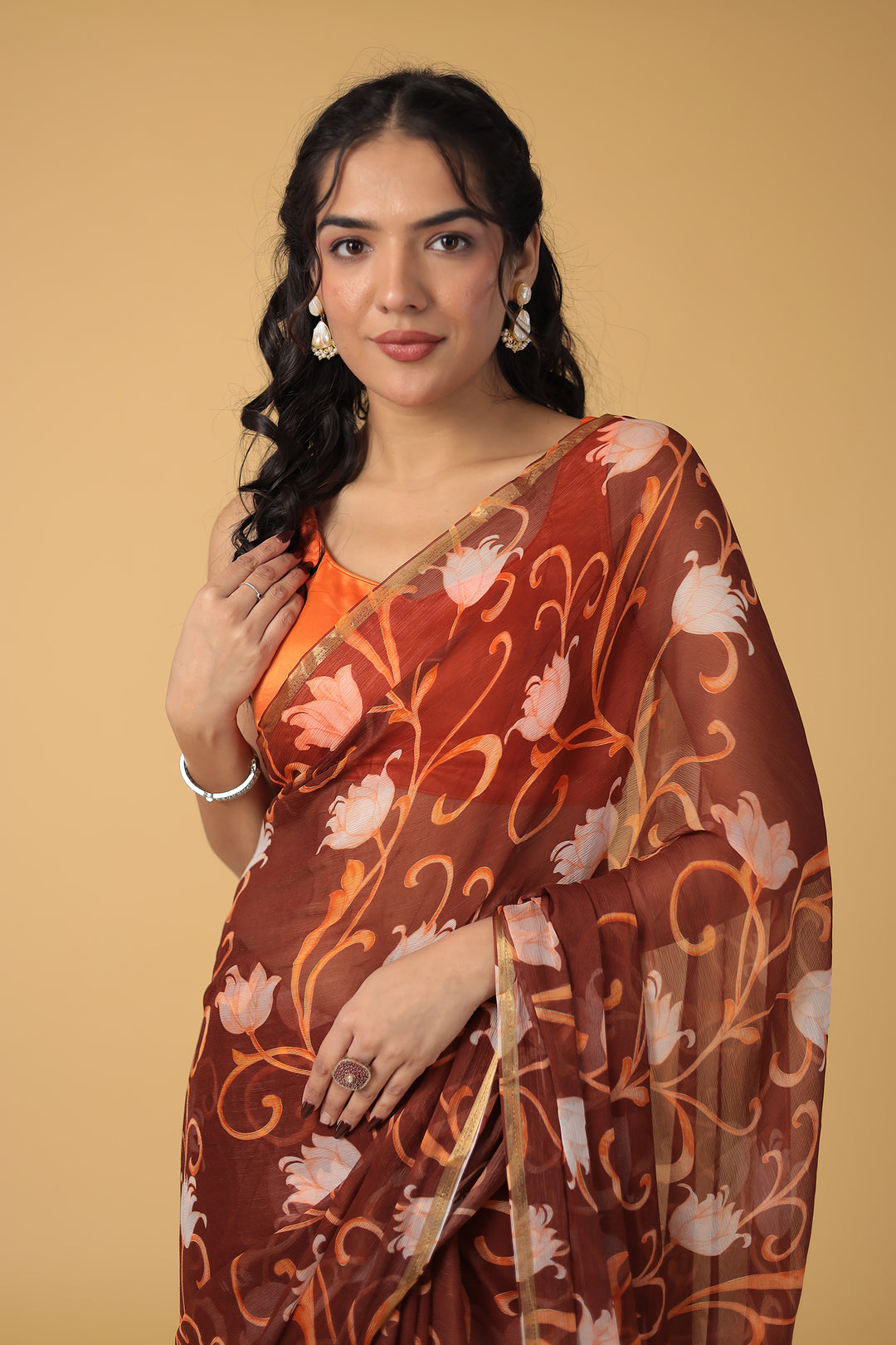 Floral Printed Chiffon Saree