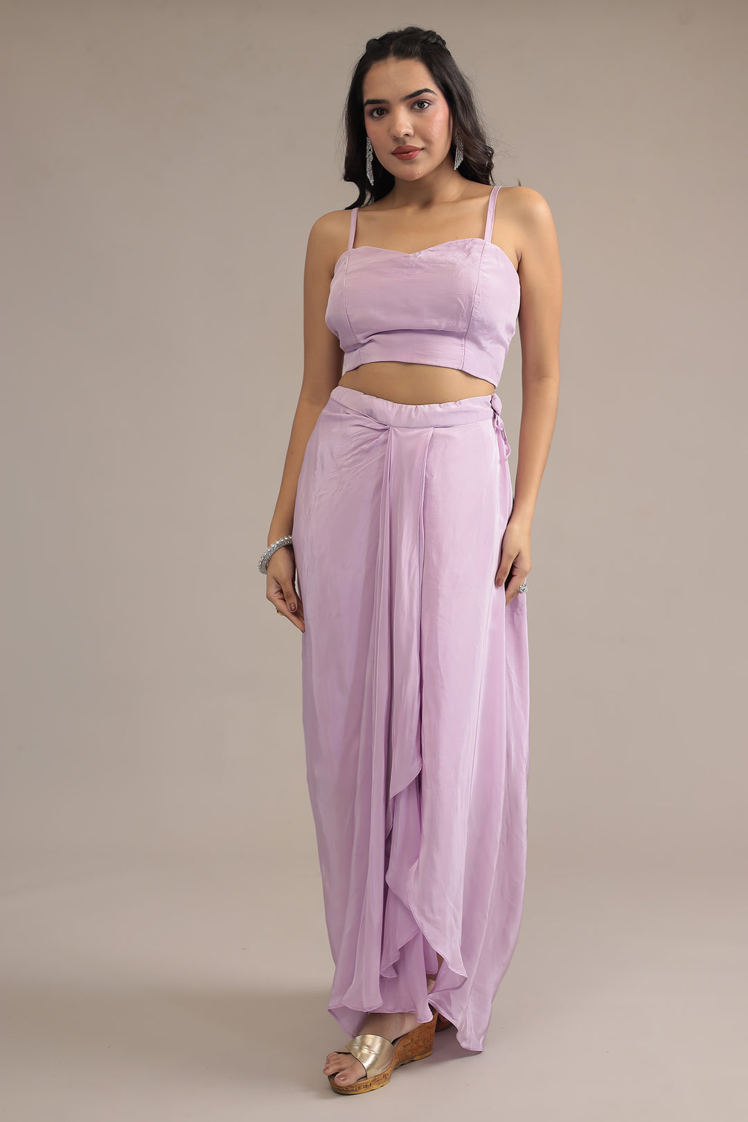Purple Crepe silk Indowestern with Pearl, Thread and Zardozi work