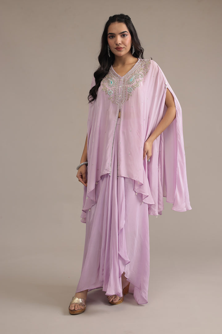 Purple Crepe silk Indowestern with Pearl, Thread and Zardozi work