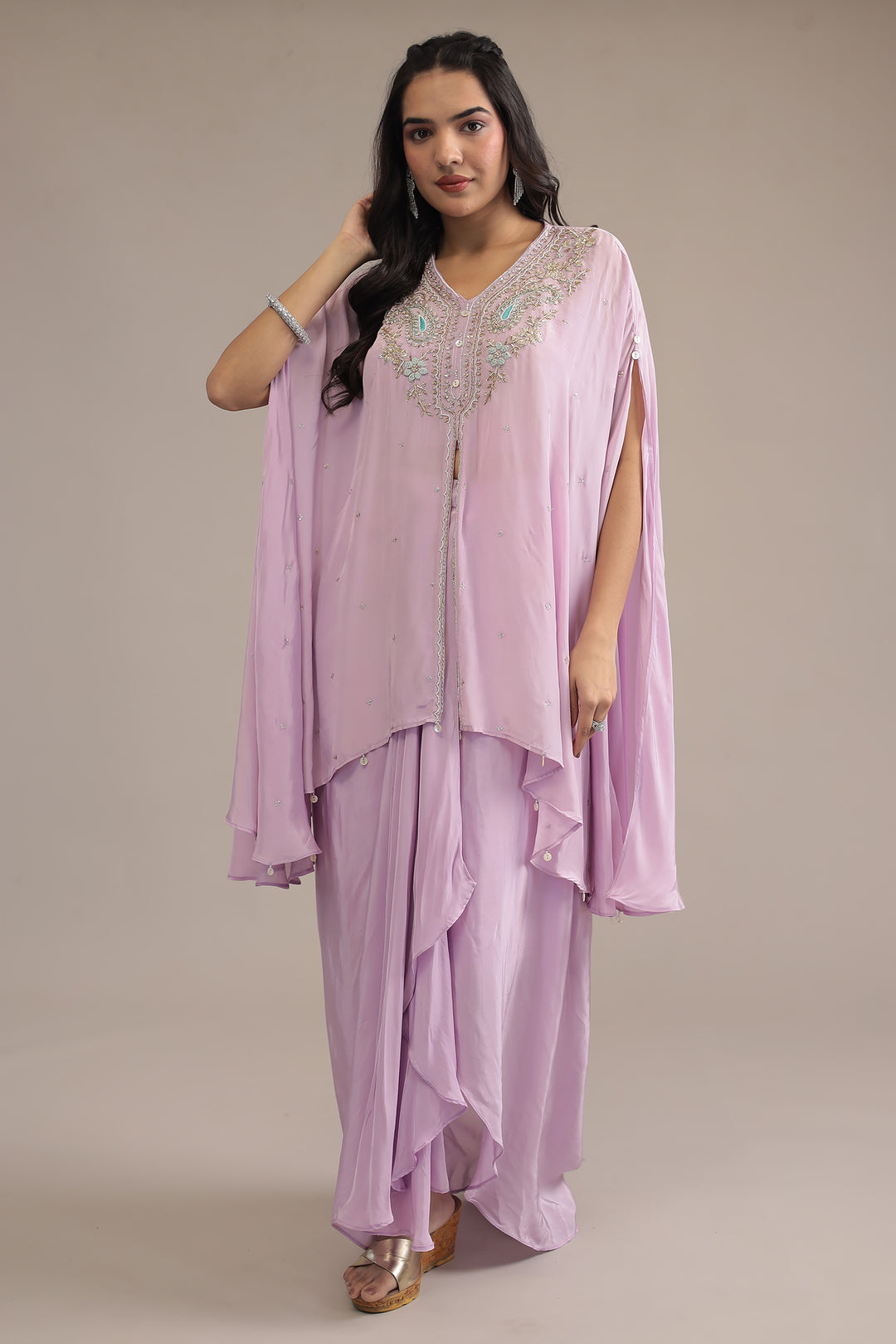Pink Crepe silk Indowestern with Pearl, Thread and Zardozi work