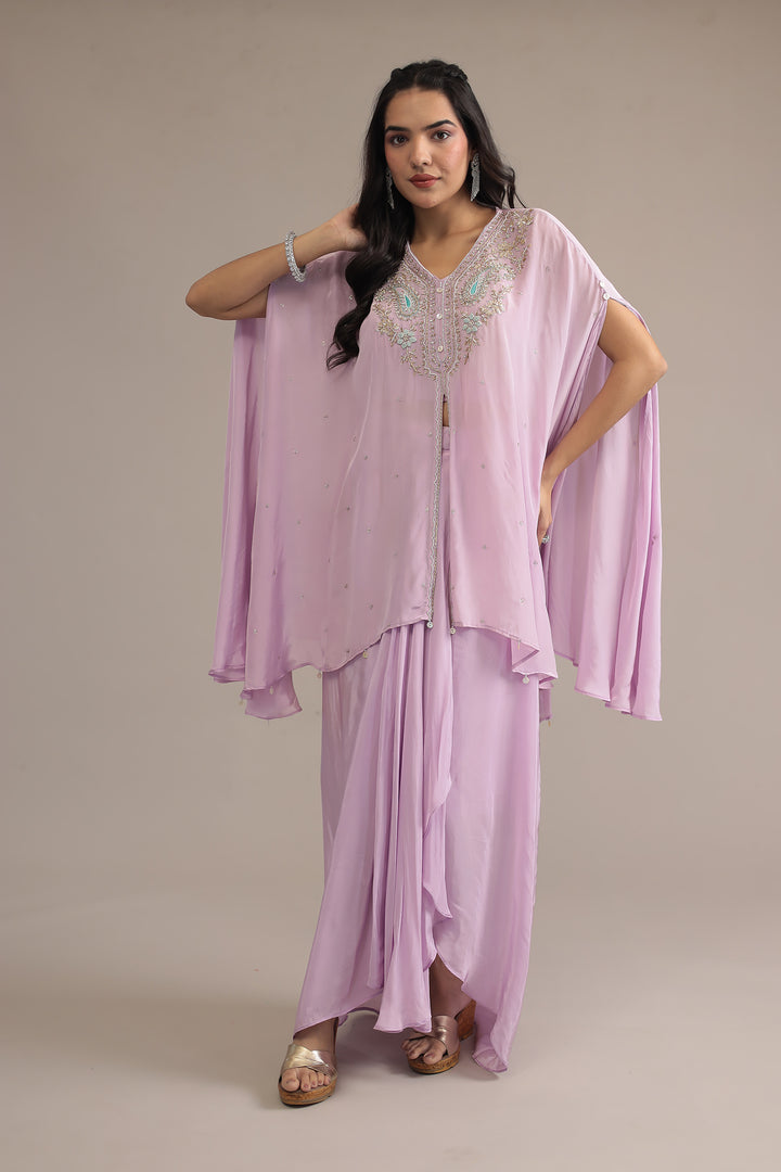 Purple Crepe silk Indowestern with Pearl, Thread and Zardozi work