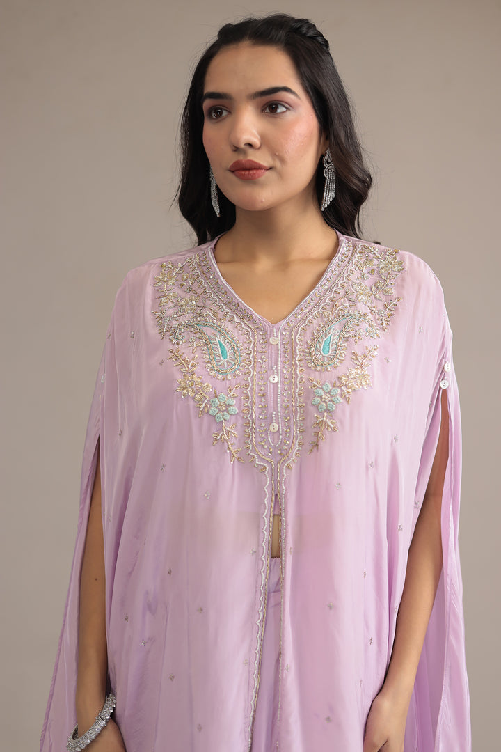 Pink Crepe silk Indowestern with Pearl, Thread and Zardozi work