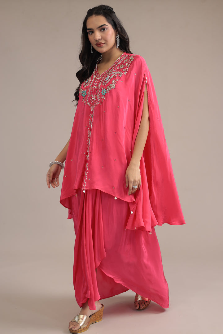 Pink Crepe silk Indowestern with Pearl, Thread and Zardozi work