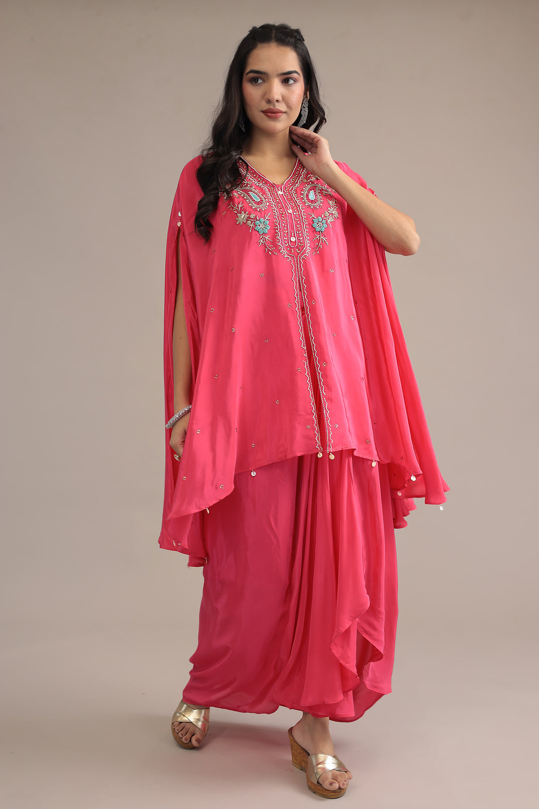 Purple Crepe silk Indowestern with Pearl, Thread and Zardozi work