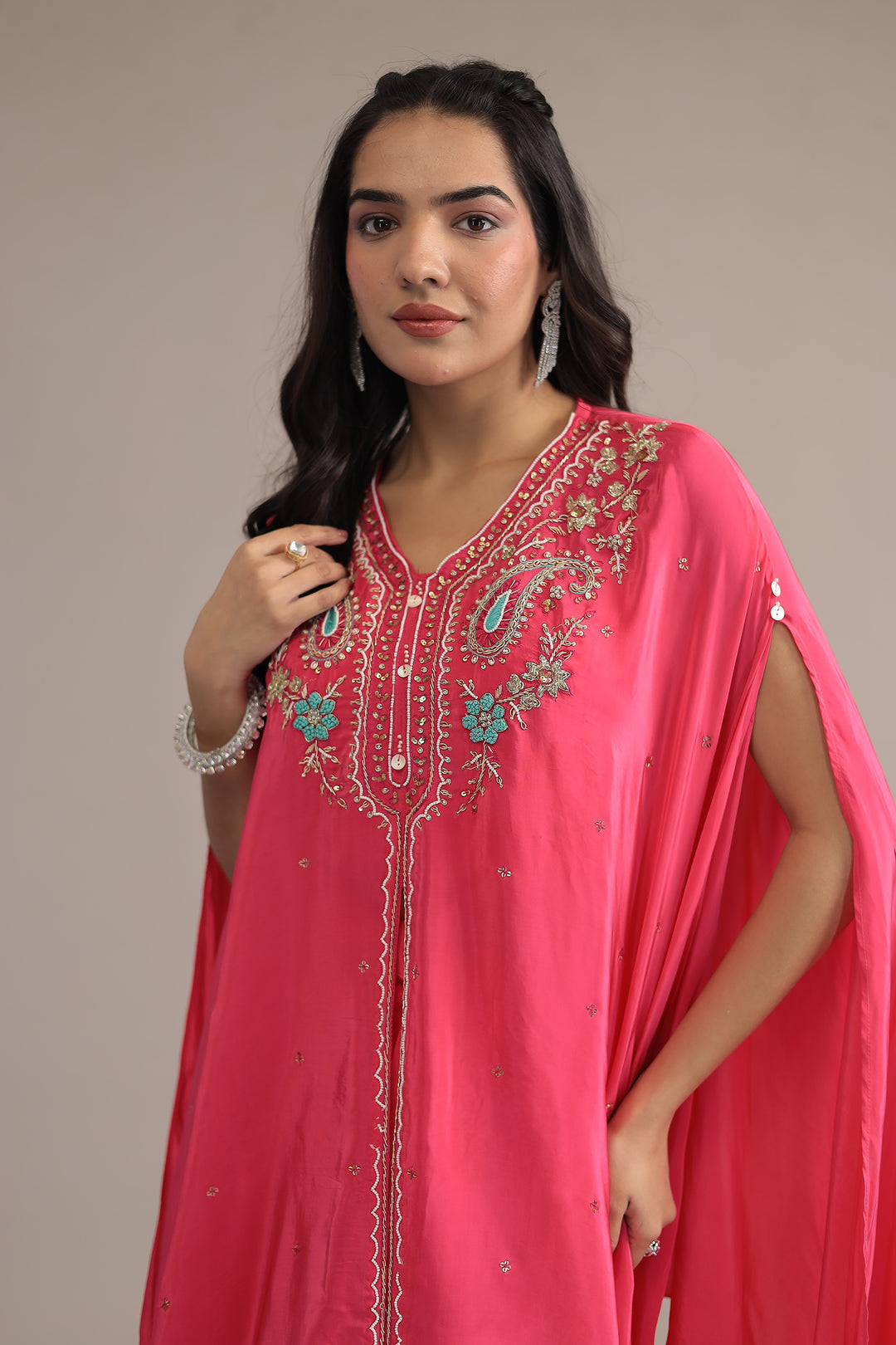 Purple Crepe silk Indowestern with Pearl, Thread and Zardozi work