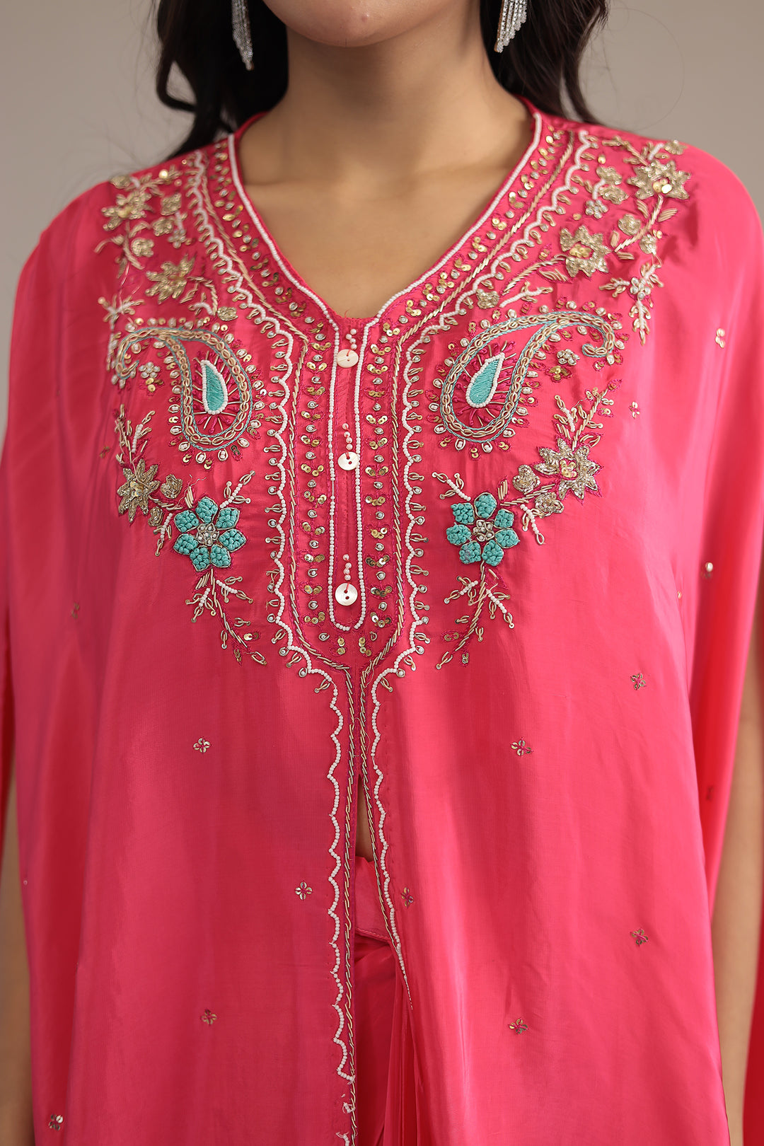 Pink Crepe silk Indowestern with Pearl, Thread and Zardozi work