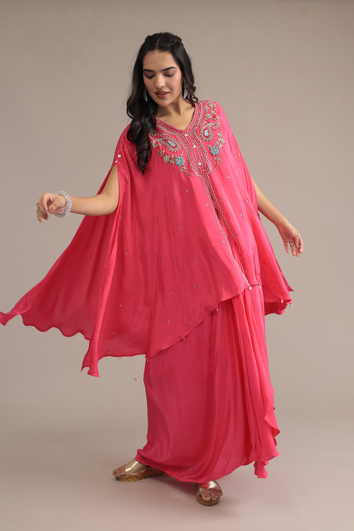 Pink Crepe silk Indowestern with Pearl, Thread and Zardozi work