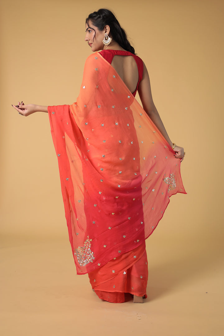 Shaded Chiffon Saree with Gota Patti work