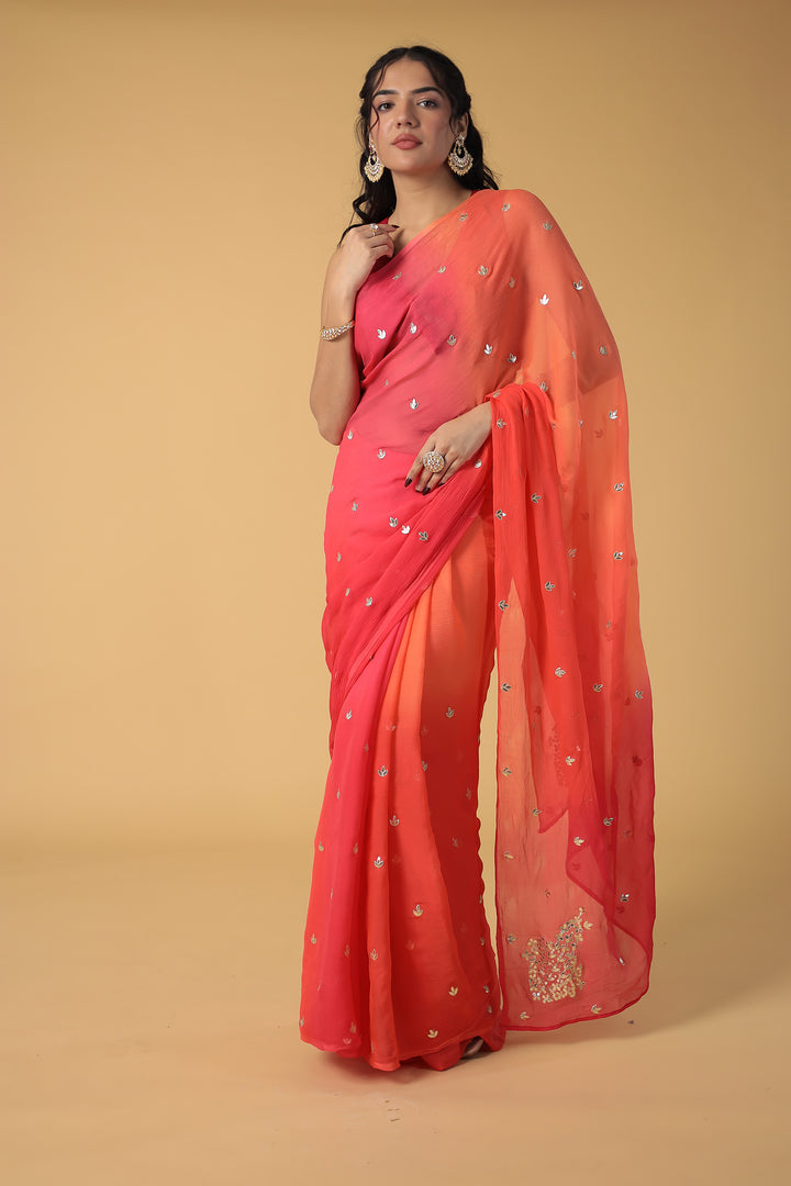 Shaded Chiffon Saree with Gota Patti work
