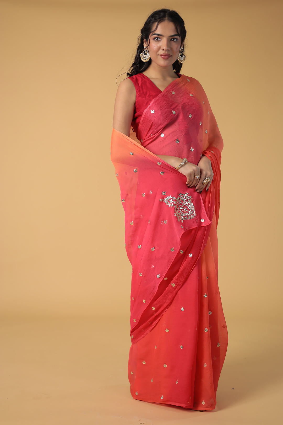 Shaded Chiffon Saree with Gota Patti work