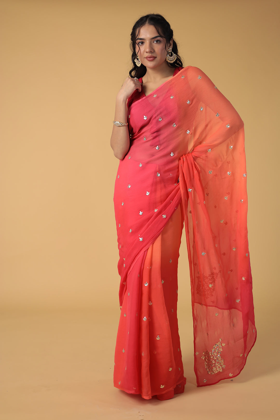Shaded Chiffon Saree with Gota Patti work