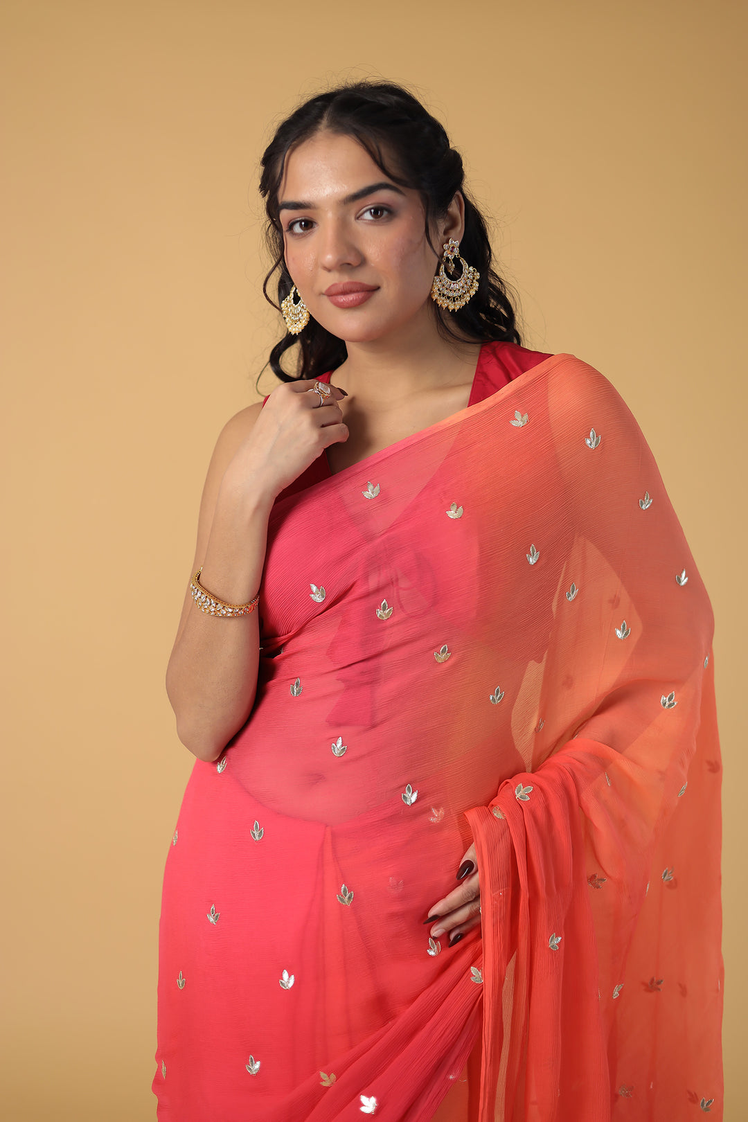 Shaded Chiffon Saree with Gota Patti work