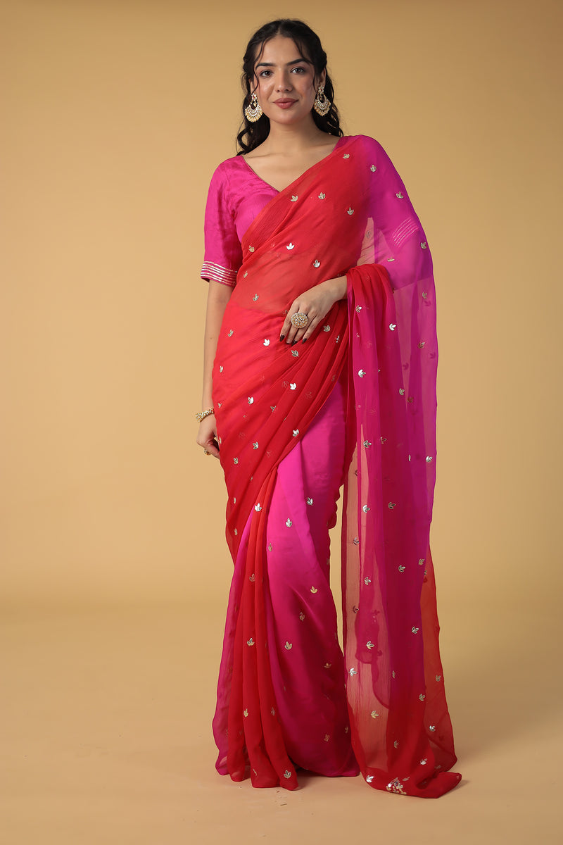 Shaded Chiffon Saree with Gota Patti work