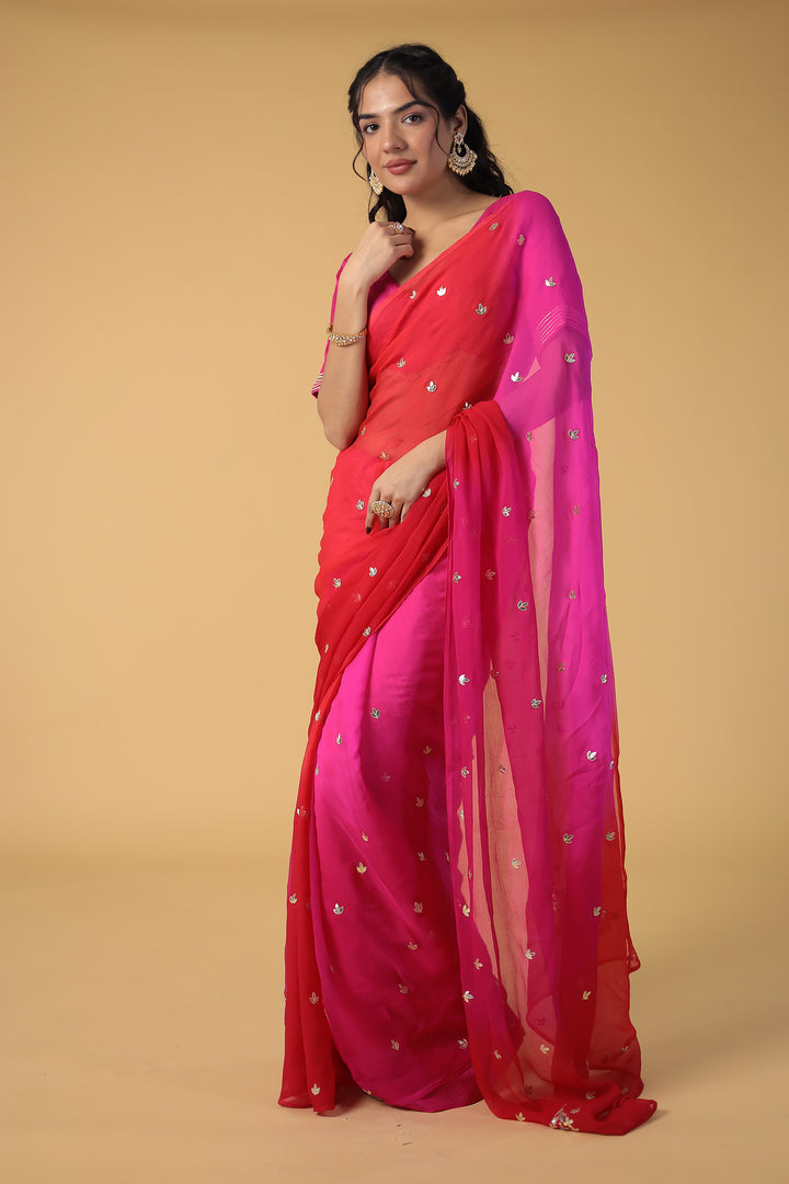 Shaded Chiffon Saree with Gota Patti work