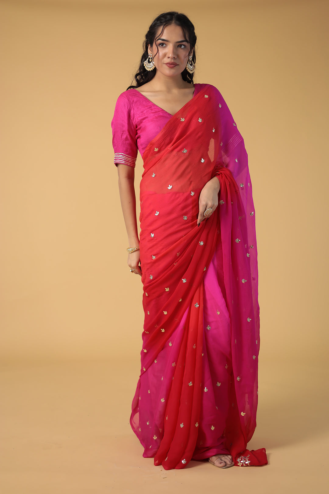 Shaded Chiffon Saree with Gota Patti work