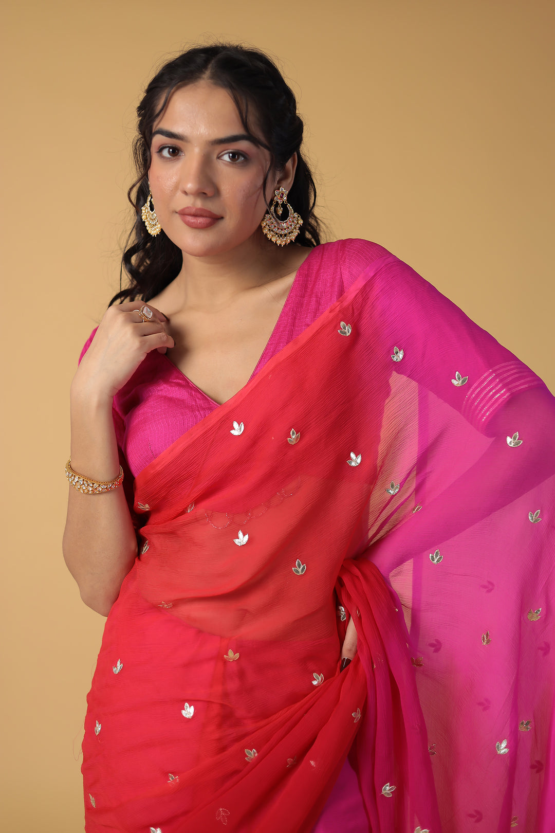 Shaded Chiffon Saree with Gota Patti work