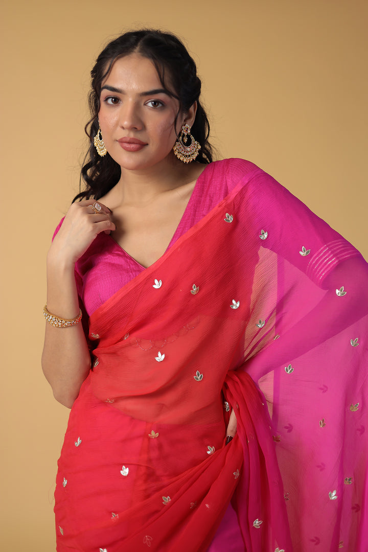 Shaded Chiffon Saree with Gota Patti work