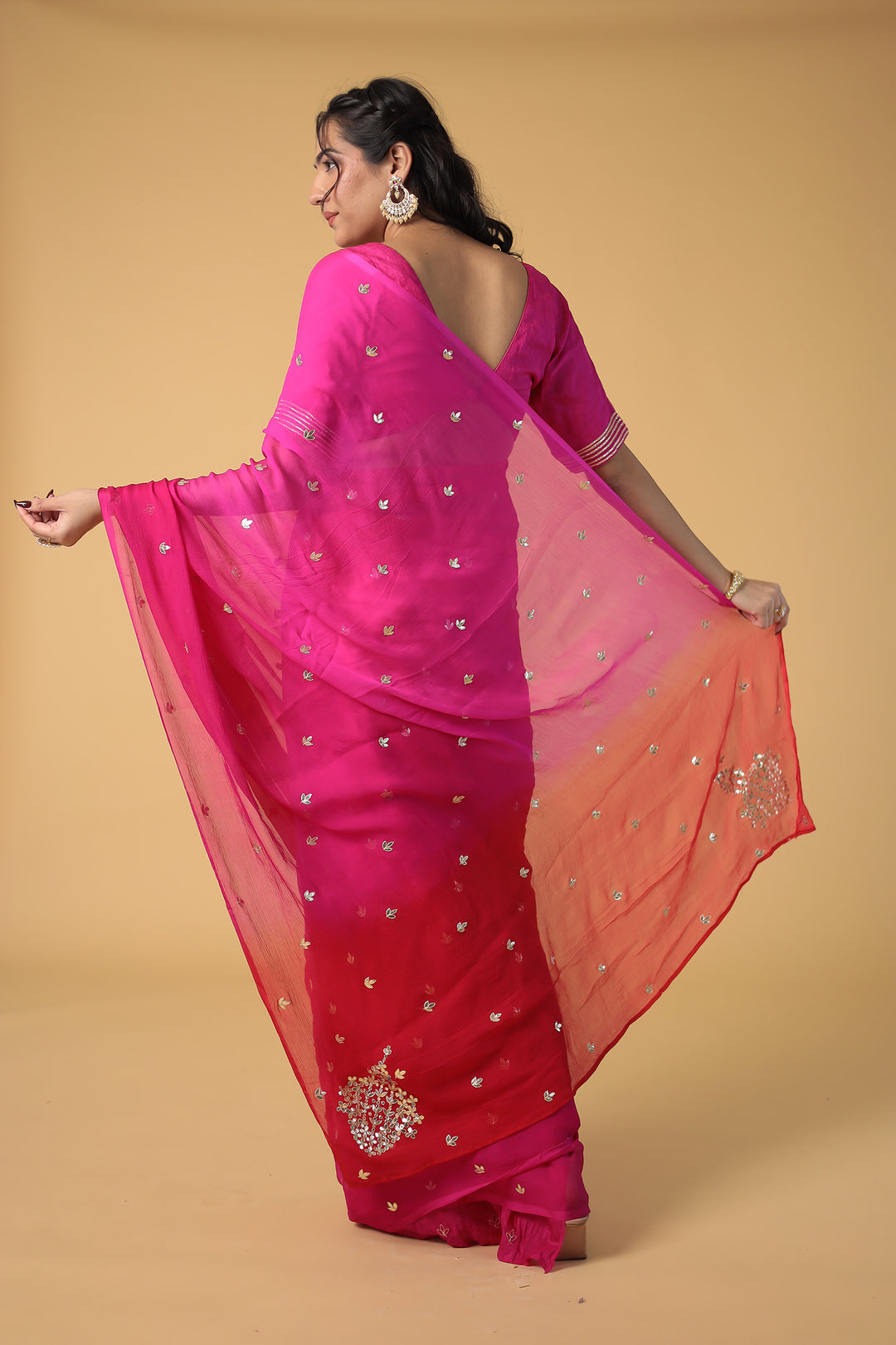 Shaded Chiffon Saree with Gota Patti work