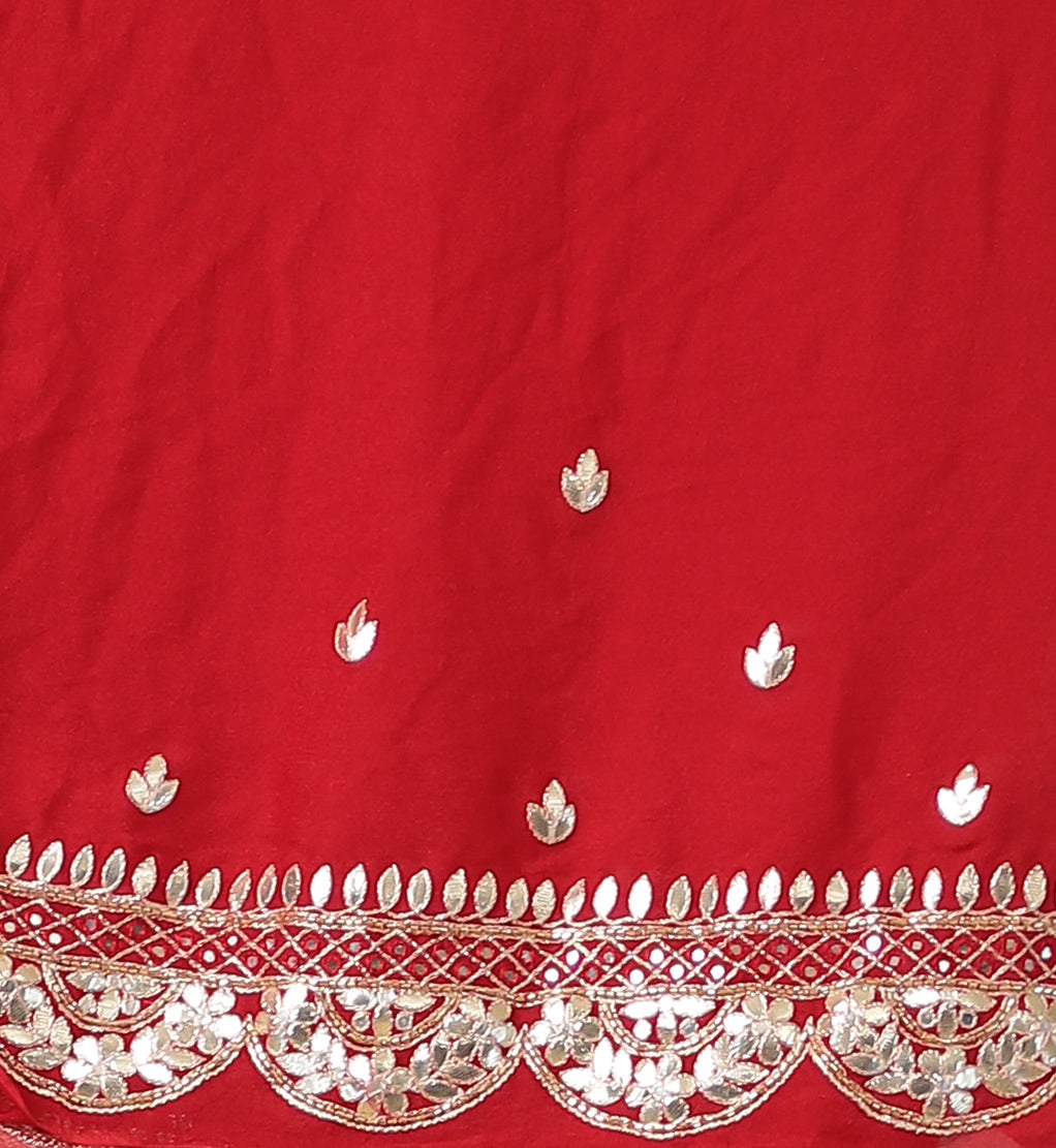 Red Bandhej Chiffon Saree Embroidered with Aari and Gota Patti Work